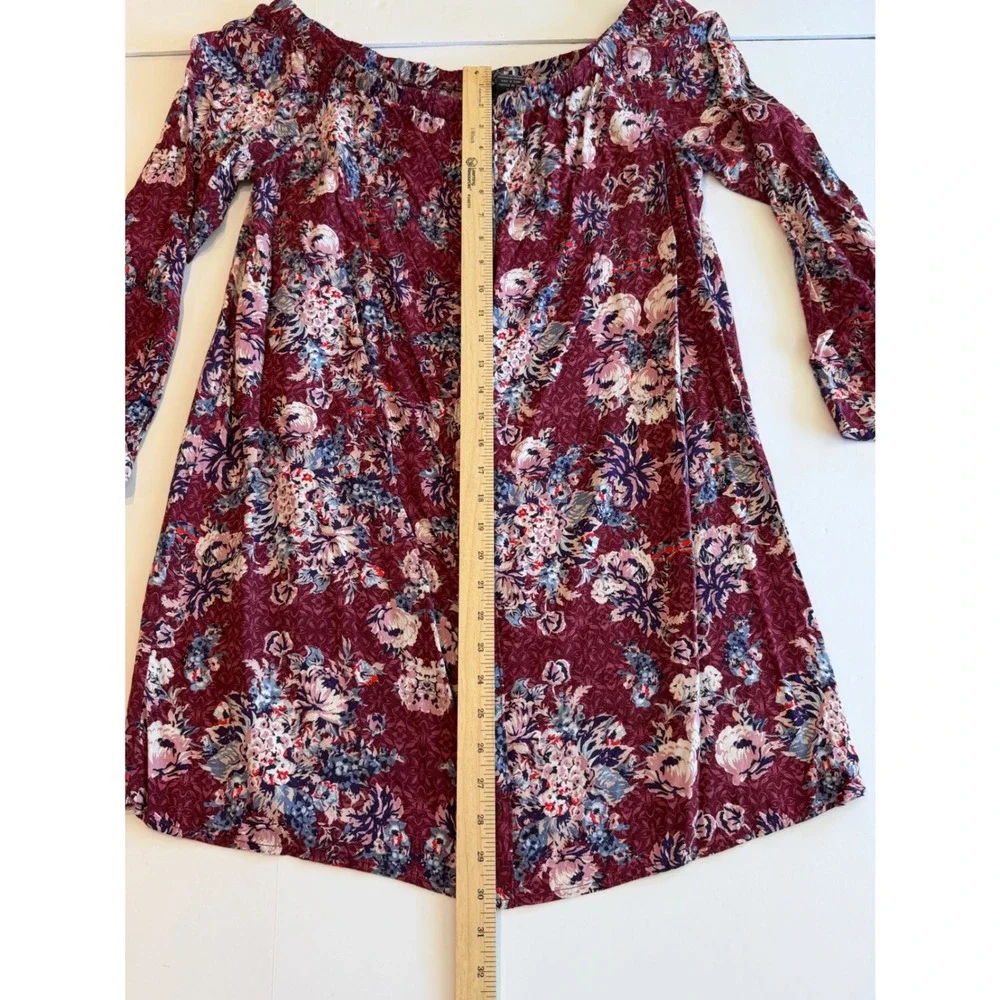 Fire‎ Los Angeles Floral Off The Shoulder Mini Dress Burgundy Boho XL